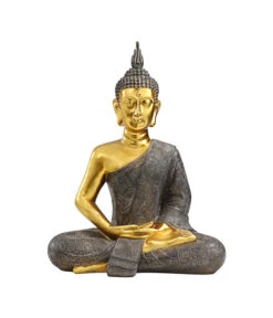 Dehner Polyresin-Buddha, Gold-grau, 49,5 X 27,5 X 61,5 Cm