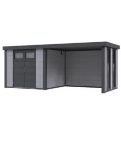 Wolff Finnhaus Metallgerätehaus Eleganto 3024, Inkl. Lounge Rechts Mit Fenstern, Ca. B602/H227/T258 Cm